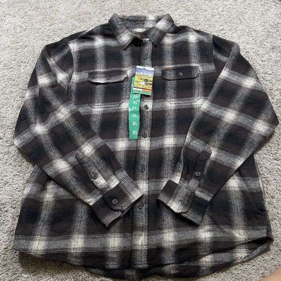 Orvis Heavyweight Flannel Shacket Lumberjack Button Up Shirt Brown/White XL NWT - Picture 1 of 6